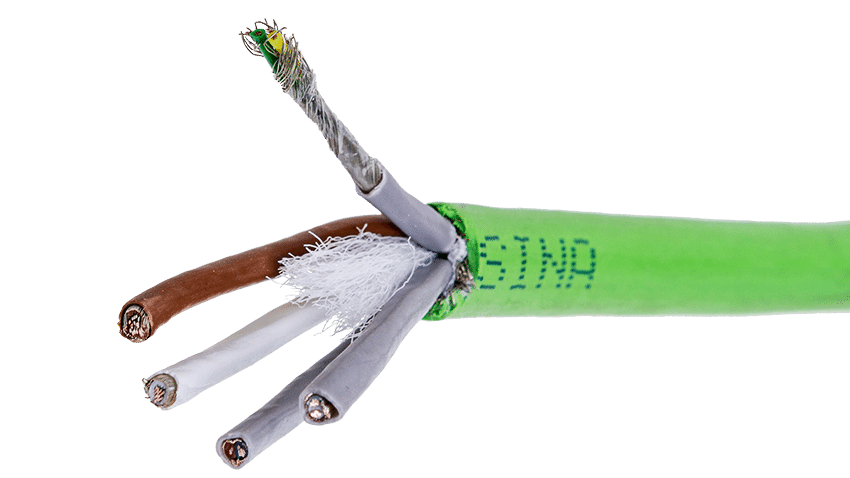Close up of a shielded encoder cable