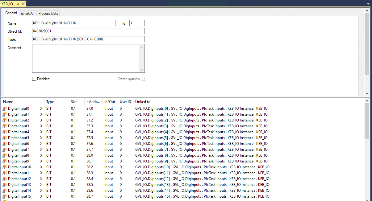 Screenshot showing how to edit EtherCAT settings
