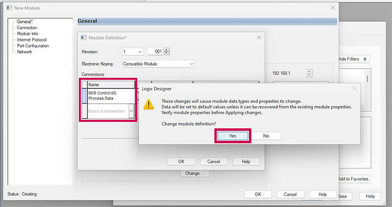 Logix 5000 Module Definition window