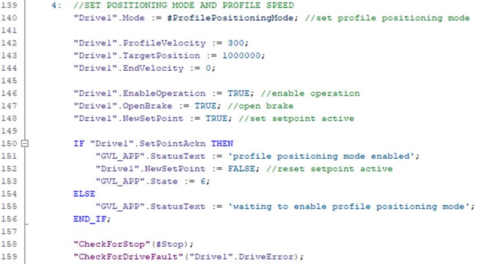 This is a screenshot of State 4, the positioning mode jump from 3 to 4 to 17 in the Cia402.