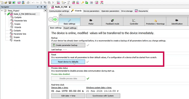F6 startup guide - reset KEB drive to default settings