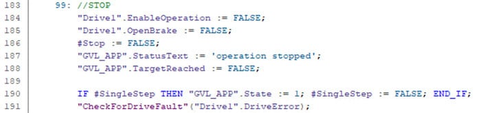 State 99 in TIA Portal is equivalent to the Cia402 state machine in “switch on disabled" mode.