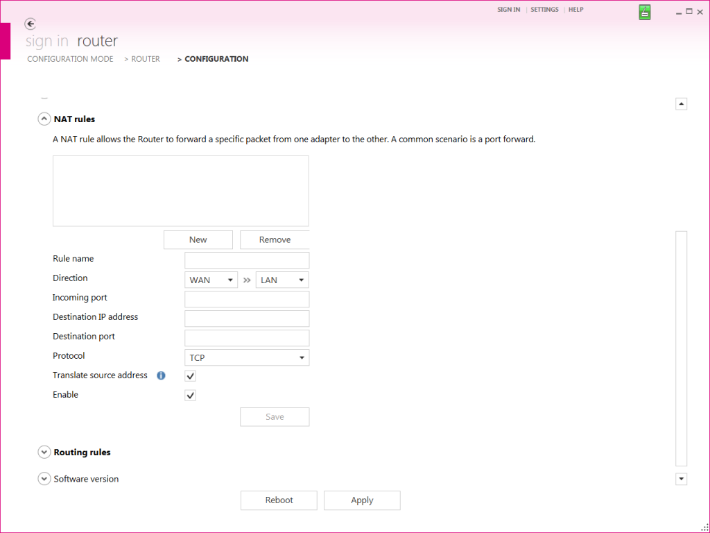 Application of NAT rules with the C6 Router