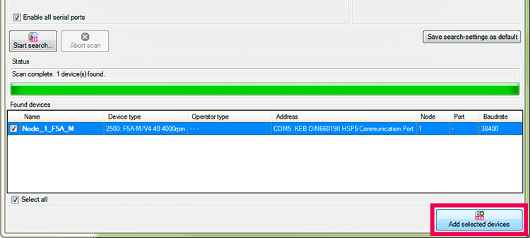 Add Device to KEB COMBIVIS Software Project