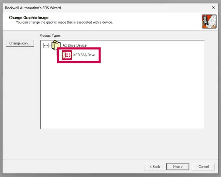 Find the KEB logo in Logix 5000 to confirm the correct drive has been found
