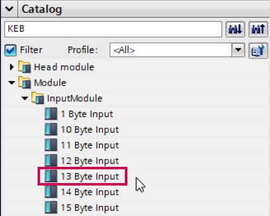 Selecting the correct TIA Portal add KEB device process data