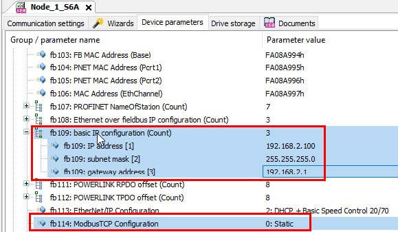 Modify device parameters in COMBIVS 6 for static IP configuration