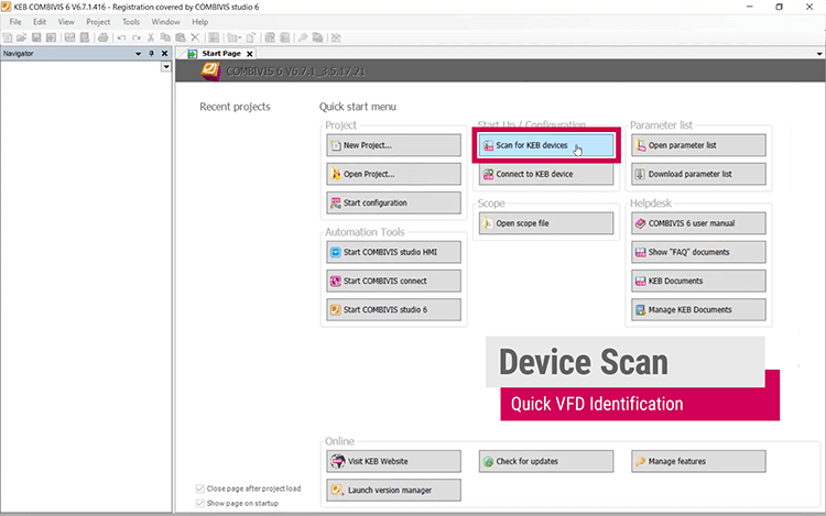 KEB Combivis 6 software device scan screenshot