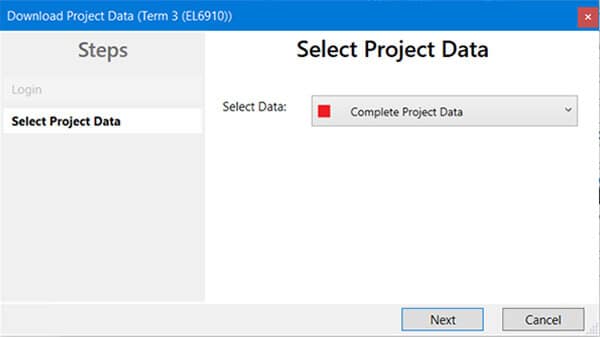 Beckhoff TwinCAT setup Figure 28 - Select Project Data