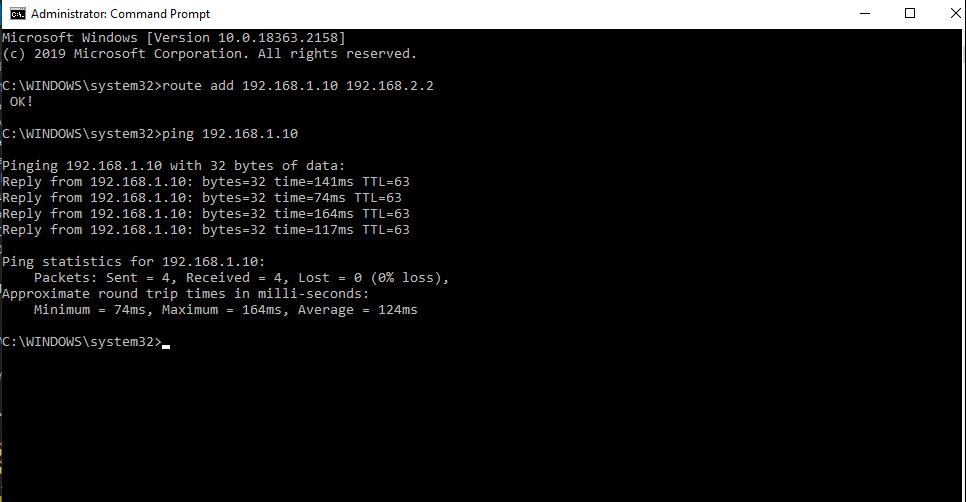 Add Route Command from Command Prompt