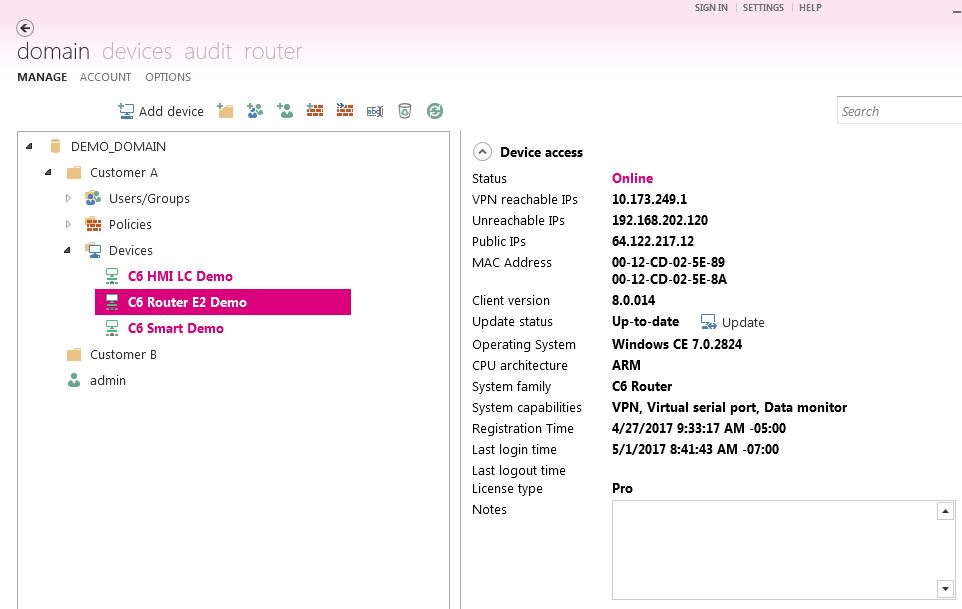 Remote elevator monitoring - Connect Domain overview