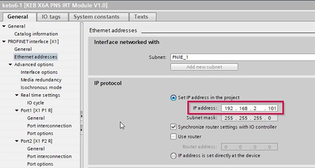 configure KEB device IP address in Siemens software TIA portal