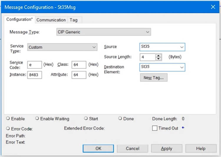 Guide to setup explicit messaging in Logix 5000 figure 4 showing the message configuration