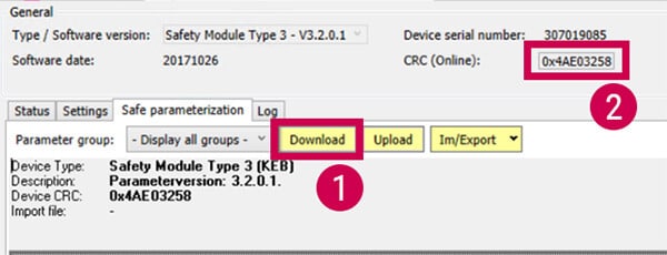 Beckhoff TwinCAT setup_Figure 17 - combivis 6 download safety and CRC number