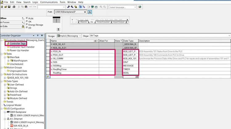 This image is the first step to setup explicit messaging in Logix 5000 allen bradley is Edit Controller Tags data types.