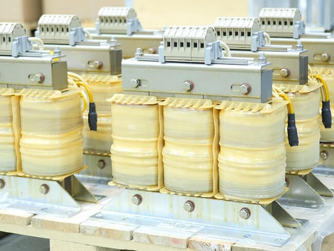 Several KEB harmonic Filters on a pallet for shipping to customers