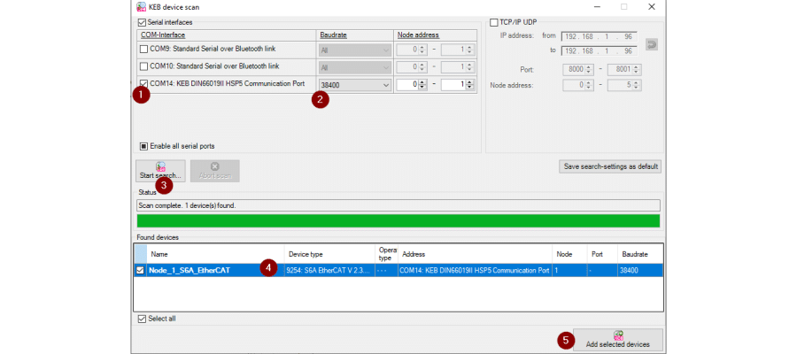 Screenshot of configuring the KEB America G6 Drive