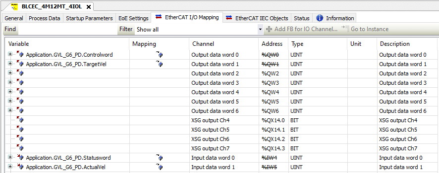 Configure the device EtherCAT I/O Mapping