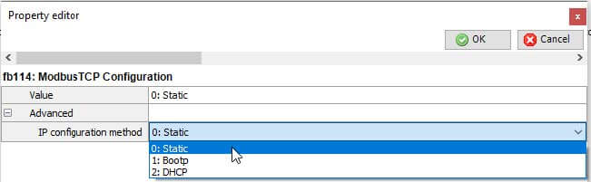 Selecting Static IP Configuration in KEB COMBIVIS 6 Software