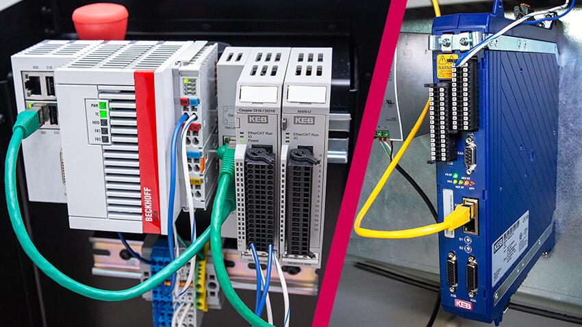 A Beckhoff CX5120 PLC connected to a KEB EtherCAT S6 VFD