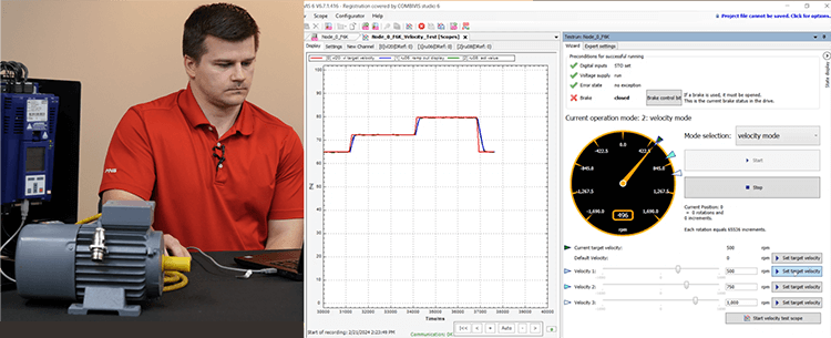 Test run the motor connection with an F6 drive and the scope trace