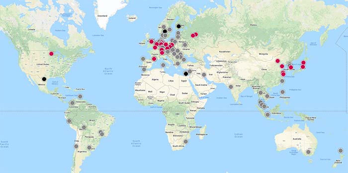 map of KEB automation facilities in countries around the world