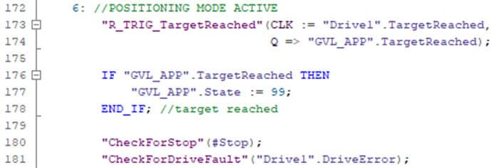 TIA Portal tutorial screenshot of State 6 which is used to separate the positioning mode states into a set state and a positioning activestate.